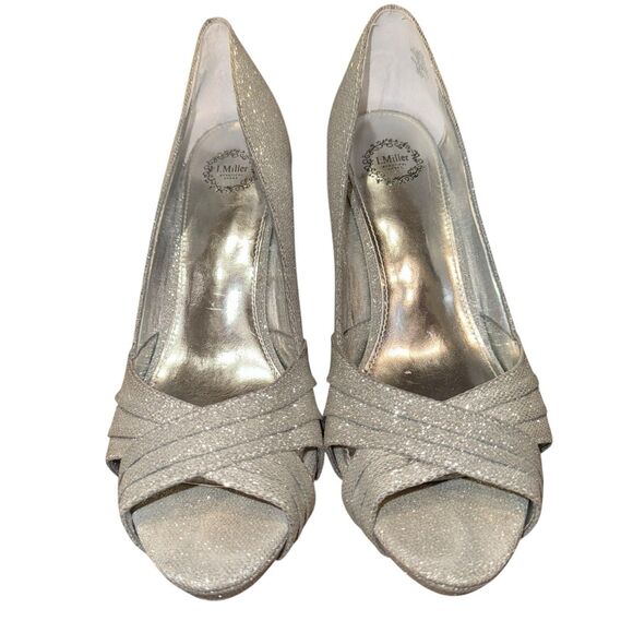 I MILLER Women’s Sparkly Silver Stiletto Peep Toe Pump Size 8.5 - Picture 2 of 8